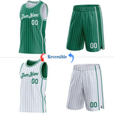 Custom Kelly Green White Pinstripe Side Panels Reversible Double Side Sublimation Basketball Set Jersey