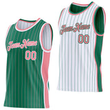Custom Kelly Green Medium Pink Pinstripe-White Side Panels Reversible Double Side Sublimation Basketball Set Jersey