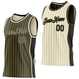 Custom Olive Cream Pinstripe-Black Side Panels Reversible Double Side Sublimation Basketball Set Jersey