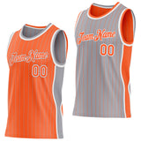 Custom Orange Gray Pinstripe-White Side Panels Reversible Double Side Sublimation Basketball Set Jersey