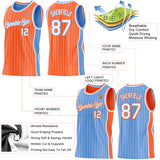 Custom Orange White Pinstripe-Light Blue Side Panels Reversible Double Side Sublimation Basketball Set Jersey