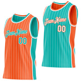 Custom Orange White Pinstripe-Aqua Side Panels Reversible Double Side Sublimation Basketball Set Jersey