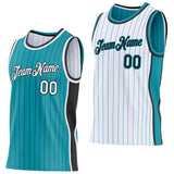 Custom Teal Black Pinstripe-White Side Panels Reversible Double Side Sublimation Basketball Set Jersey