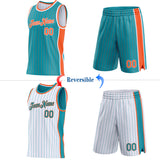 Custom Teal Orange Pinstripe-White Side Panels Reversible Double Side Sublimation Basketball Set Jersey