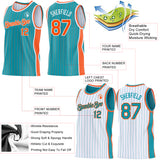 Custom Teal Orange Pinstripe-White Side Panels Reversible Double Side Sublimation Basketball Set Jersey