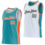 Custom Teal Orange Pinstripe-White Side Panels Reversible Double Side Sublimation Basketball Set Jersey