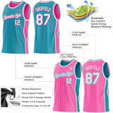 Custom Teal Pink Pinstripe-White Side Panels Reversible Double Side Sublimation Basketball Set Jersey