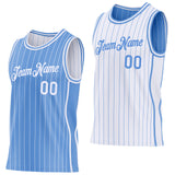 Custom Light Blue White Pinstripe Side Panels Reversible Double Side Sublimation Basketball Set Jersey