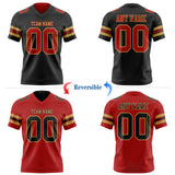 Custom Black Red-Old Gold Reversible Double Side Authentic Football Jersey
