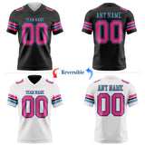 Custom Black Pink-Light Blue Reversible Double Side Authentic Football Jersey