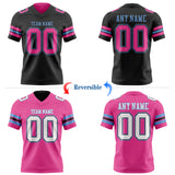 Custom Black Pink-Light Blue Reversible Double Side Authentic Football Jersey