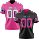 Custom Black Pink-Light Blue Reversible Double Side Authentic Football Jersey