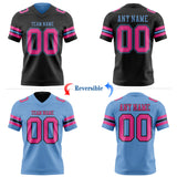 Custom Black Pink-Light Blue Reversible Double Side Authentic Football Jersey