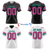 Custom Black Pink-Aqua Reversible Double Side Authentic Football Jersey