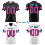Custom Black Pink-Sky Blue Reversible Double Side Authentic Football Jersey