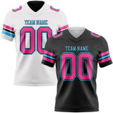 Custom Black Pink-Sky Blue Reversible Double Side Authentic Football Jersey