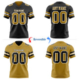 Custom Black Old Gold-White Reversible Double Side Authentic Football Jersey