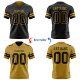 Custom Black-Old Gold Reversible Double Side Authentic Football Jersey