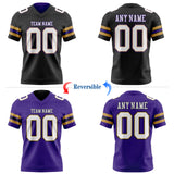 Custom Black White Old Gold-Purple Reversible Double Side Authentic Football Jersey