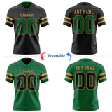 Custom Black Kelly Green-Old Gold Reversible Double Side Authentic Football Jersey