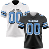 Custom Black Light Blue-White Reversible Double Side Authentic Football Jersey