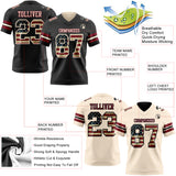 Custom Black Vintage USA Flag Cream-Crimson Reversible Double Side Authentic Football Jersey
