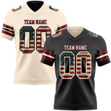 Custom Black Vintage USA Flag Cream-Crimson Reversible Double Side Authentic Football Jersey