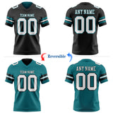 Custom Black White-Teal Reversible Double Side Authentic Football Jersey