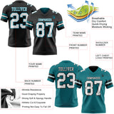 Custom Black White-Teal Reversible Double Side Authentic Football Jersey