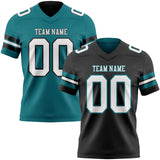 Custom Black White-Teal Reversible Double Side Authentic Football Jersey