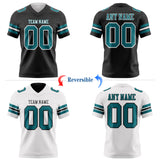 Custom Black Teal-White Reversible Double Side Authentic Football Jersey