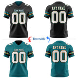 Custom Black White Old Gold-Teal Reversible Double Side Authentic Football Jersey