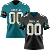 Custom Black White Old Gold-Teal Reversible Double Side Authentic Football Jersey