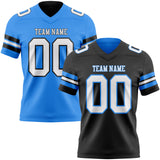Custom Black White-Powder Blue Reversible Double Side Authentic Football Jersey