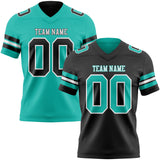 Custom Black Aqua-White Reversible Double Side Authentic Football Jersey
