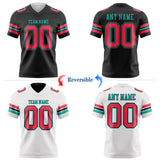 Custom Black Neon Pink-Aqua Reversible Double Side Authentic Football Jersey