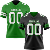 Custom Black White-Grass Green Reversible Double Side Authentic Football Jersey