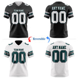 Custom Black White Gray-Midnight Green Reversible Double Side Authentic Football Jersey