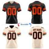 Custom Black Cream Reversible Double Side Authentic Football Jersey