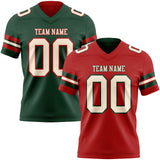 Custom Red Cream-Green Reversible Double Side Authentic Football Jersey
