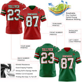 Custom Red White-Kelly Green Reversible Double Side Authentic Football Jersey