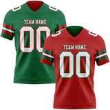 Custom Red White-Kelly Green Reversible Double Side Authentic Football Jersey