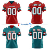 Custom Red White-Teal Reversible Double Side Authentic Football Jersey