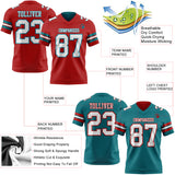Custom Red White-Teal Reversible Double Side Authentic Football Jersey