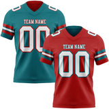 Custom Red White-Teal Reversible Double Side Authentic Football Jersey
