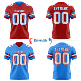 Custom Red White-Powder Blue Reversible Double Side Authentic Football Jersey