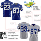 Custom Royal White-Gray Reversible Double Side Authentic Football Jersey