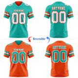 Custom Aqua White-Orange Reversible Double Side Authentic Football Jersey