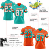 Custom Aqua White-Orange Reversible Double Side Authentic Football Jersey
