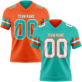 Custom Aqua White-Orange Reversible Double Side Authentic Football Jersey
